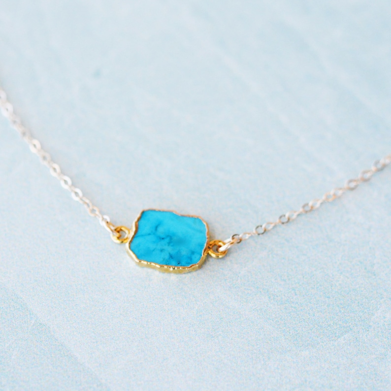 Turquoise Slice Necklace, Bezel Set Turquoise Necklace in Gold, Gold Pendent Necklace, Gold Turquoise Necklace0003-1N image 4