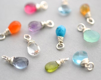 Gemstone Add Ons, Birthstones, Wire Wrapped, Silver Pendent, Charms, Bridesmaid Gift (0131C)