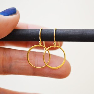 Small Gold Earrings, Everyday Gold Earrings, Circle Earrings, Dainty Earrings, Dangle Earrings (0205E)