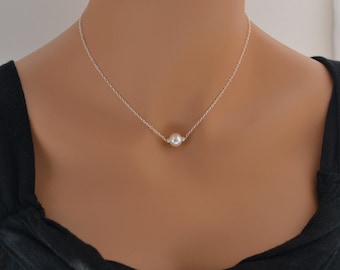 Pearl Necklace - Wedding Jewelry - Top Quality Fresh Water Pearl on Sterling Silver Chain - Bridesmaid Gift - Bridal (0140N)