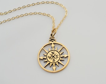 Compass Necklace, Graduation Gift, Natural Bronze, Silver Compass Charm, Compass Pendent, Sterling Silver Necklace (0148N)