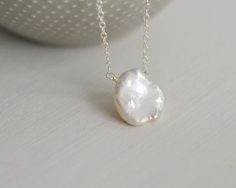 Keshi Pearl Necklace, Pearl Necklace, Bridesmaid Gift, Wedding Gift, Keshi Freshwater Pearl Necklace, Keshi Pearl floating Necklace (0047N)