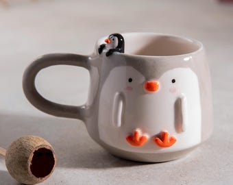 Penguin Christmas Mug, Animal Lovers Gift, Winter Cup with Penguin Art