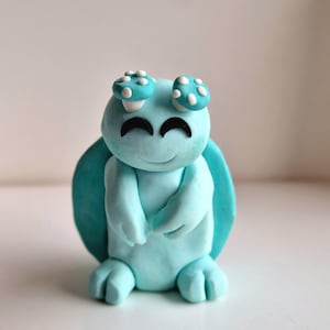 Handcrafted Turliens Dotsi Figurine: Turquoise Polymer Clay Alien Turtle