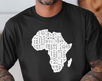 Minimalist African Continent T-Shirt | Mudcloth Inspired Bogolanfini Print | Sustainable Organic Cotton Urban Apparel