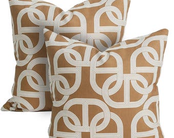 Luxe jacquard sierkussenhoezen set van 2 (18 x 18) – moderne geometrische bruine kussenhoezen met textuur voor bank- en bankdecoratie