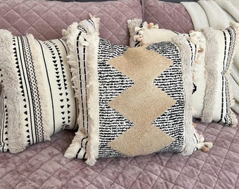 Set van 3 boho-kussenhoezen 18 x 18 | Decoratieve kussenhoezen | Sierkussen boerderij | DASSIRA Kussenset VS