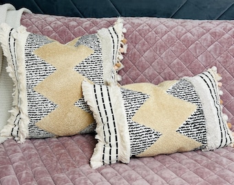 Boho kussenslopen set 18 x 18 en 12 x 20 | Decoratieve kussenhoezen met textuur | Sierkussen boerderij | Neutrale bankdecoratie | DASSIRA