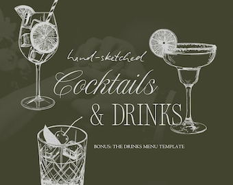 50 Hand Drawn Drink Illustrations | Wedding Bar Menu Clip Art | SVG & PNG | Cocktail Art | Signature Drink Sign | Digital Download
