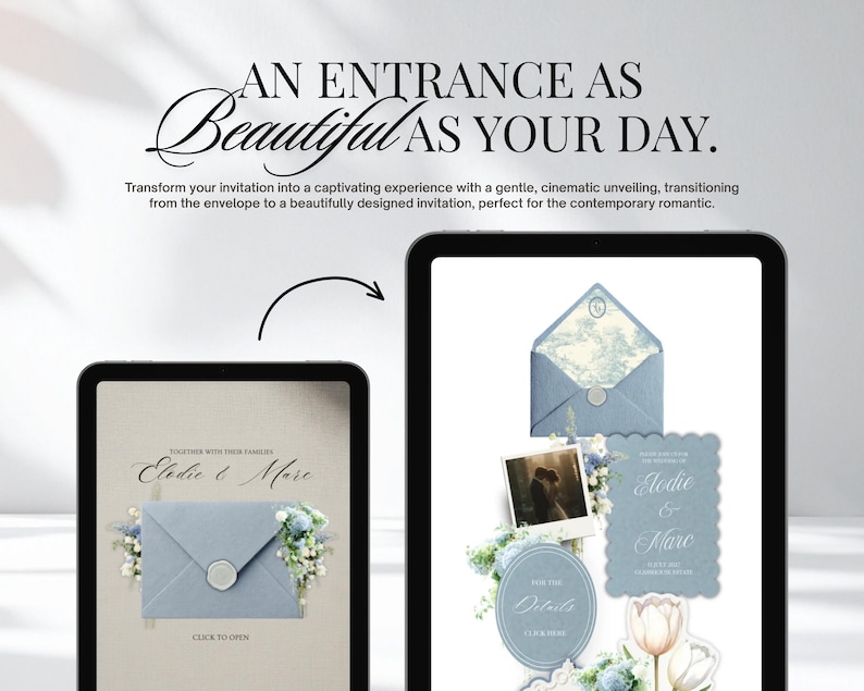 Dusty Blue French Toile Wedding Website Template | Canva Wedding Website, Built-In RSVP & Live Countdown | Digital Invitation, Save the Date afbeelding 3