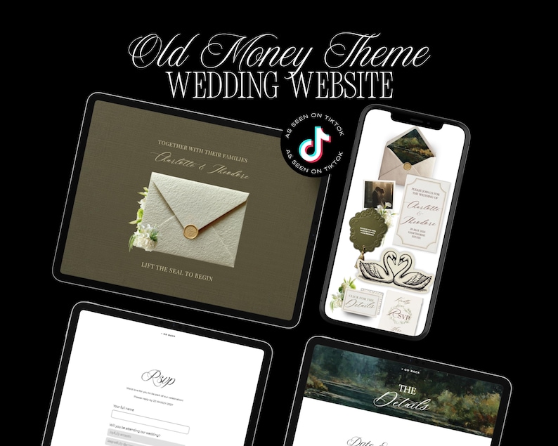 Old Money Wedding Website Template · Elegant Editable Canva Site with RSVP · Digital Invitation for Classic Black Tie Weddings image 1