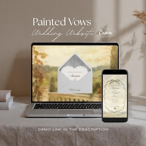 Painted Vows Wedding Website Template | Painterly Vintage Estate Canva Wedding Website with Built-In RSVP | Mobile-Friendly, Easy to Edit