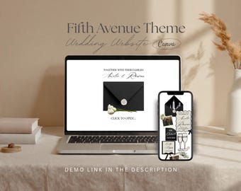 Fifth Avenue Black & White Wedding Website Template | Modern Canva Wedding Website with Built-In RSVP | Mobile-Friendly, Beginner Friendly