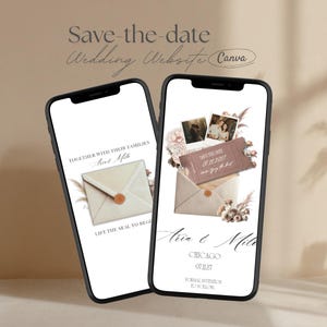 Boho Terracotta Save the Date Website Template Canva Digital Save the Date with Built-In RSVP | Pampas Grass Dusty Rose Mini Wedding Website