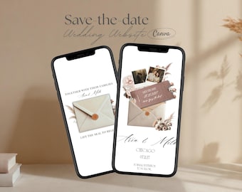 Boho Terracotta Save the Date Website Template Canva Digital Save the Date with Built-In RSVP | Pampas Grass Dusty Rose Mini Wedding Website