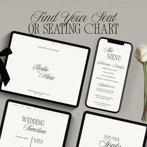 Cartel de plano de asientos con código QR + Sitio web para encontrar tu asiento, plano de asientos digital para bodas, buscador de asientos interactivo para invitados, editable en Canva