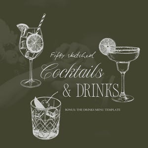 50 Hand Drawn Drink Illustrations | Wedding Bar Menu Clip Art | SVG & PNG | Cocktail Art | Signature Drink Sign | Digital Download