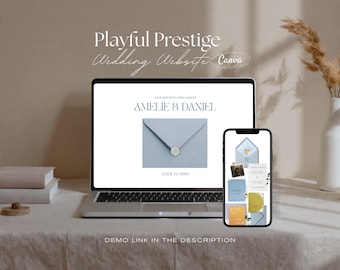 Blue Lavender Orange Wedding Website Template · Playful Prestige Canva RSVP Form · Polaroid Our Story Flatlay Stationery Color Pop Invite