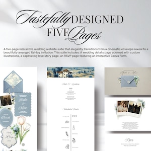 Dusty Blue French Toile Wedding Website Template | Canva Wedding Website, Built-In RSVP & Live Countdown | Digital Invitation, Save the Date afbeelding 10