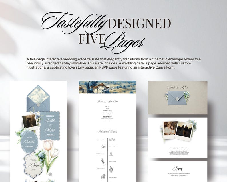 Dusty Blue French Toile Wedding Website Template | Canva Wedding Website, Built-In RSVP & Live Countdown | Digital Invitation, Save the Date afbeelding 10