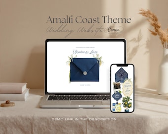 Navy Yellow Coastal Wedding Website Template · Amalfi Coast Canva RSVP Site · Lemon Tree Italian Riviera Digital Invitation