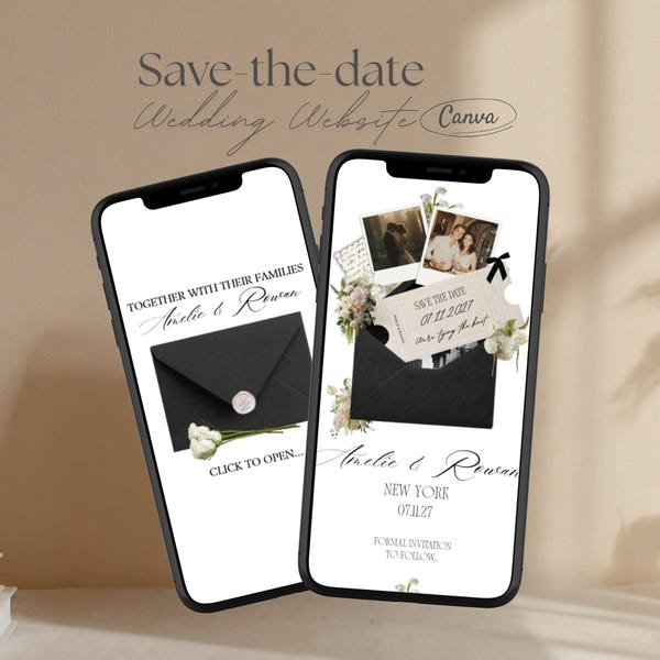 Fifth Avenue Black & White Save the Date Website Template – Canva Digital City Save the Date with Built-In RSVP | New York Hotel Mini Site