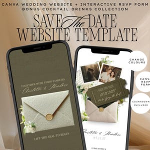 Old Money Save the Date Website Template | Dark Olive Canva Wedding Website with Built-In RSVP | Mobile-Friendly, No Experience Needed