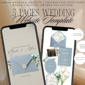 Dusty Blue French Toile Wedding Website Template | Canva Wedding Website, Built-In RSVP & Live Countdown | Digital Invitation, Save the Date