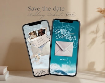 Emerald Coast Beach Save the Date Website Template – Coastal Canva Digital Save the Date with Built-In RSVP Ocean Blue Mini Wedding Website