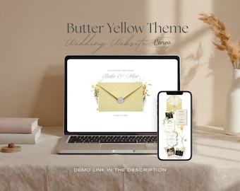 Butter Yellow Wedding Website Template · Romantic Garden Canva RSVP Site · Digital Wedding Invitation for Spring & Summer Weddings