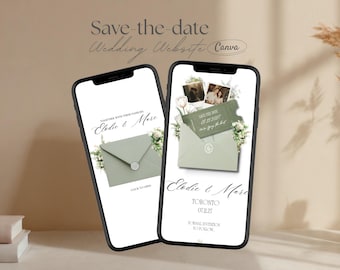 Dusty Sage & Ivory Save the Date Website Template Minimal Canva Digital Save the Date Built-In RSVP Romantic Garden Mini Wedding Website