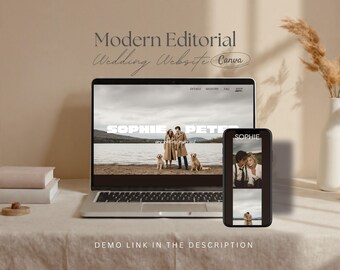 Neutral Black & Ivory Wedding Website Template | Modern Moody Editorial Canva Wedding Website with Built-In RSVP | Mobile-Friendly