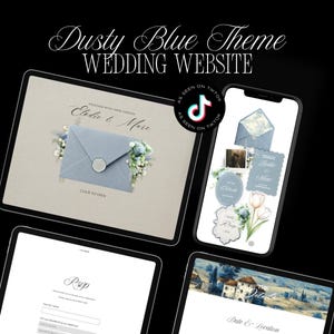 Dusty Blue Wedding Website Template Canva, French Toile Digital Wedding Invitation, Editable Online RSVP, Elegant Mobile Website Invite