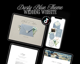 Dusty Blue Wedding Website Template Canva, French Toile Digital Wedding Invitation, Editable Online RSVP, Elegant Mobile Website Invite