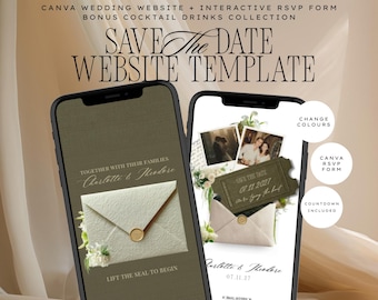 Old Money Save the Date Website Template | Dark Olive Canva Wedding Website with Built-In RSVP | Mobile-Friendly, No Experience Needed
