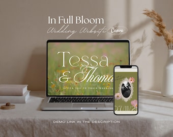 Wildflower Wedding Website Template Romantic Garden Canva RSVP · Floral Editorial Meadow Design Timeless Spring Summer 5 Page Digital Invite