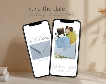 Playful Prestige Save the Date Website · Blue Lavender Canva Digital Wedding Invitation with RSVP · Elegant Editorial Wedding Template