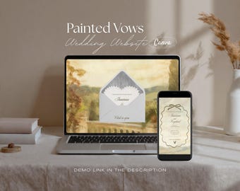 Painted Vows Canva Wedding Website Template | Digital Wedding Invitation + RSVP | Painterly Vintage Estate | Editable (Digital Download)