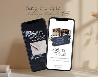Midnight Opulence Navy Save the Date Website Template | Black Tie Canva Wedding Website with Built-In RSVP | Mobile-Friendly, Easy to Edit