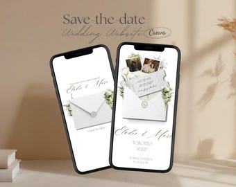 Ivory & Sage Save the Date Website Template | Minimal Canva Wedding Website with RSVP | Garden Digital Save the Date