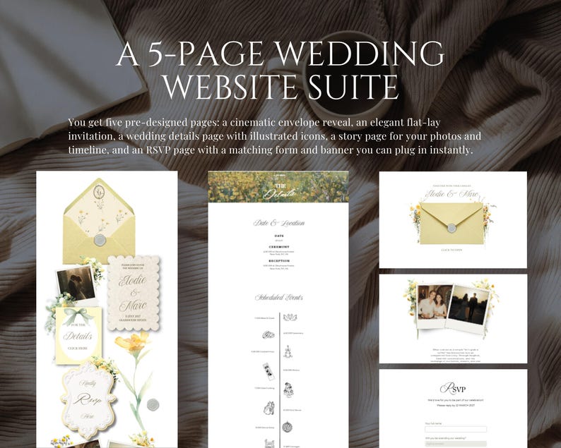 Butter Yellow Wedding Website Template | Romantic Garden Canva Wedding Website with Built-In RSVP | Mobile-Friendly, No Experience Needed zdjęcie 9