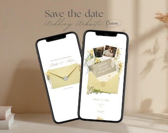 Butter Yellow Save the Date Website · Canva Digital Wedding Invitation with RSVP · Soft Romantic Spring Summer Template