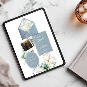 Dusty Blue French Toile Wedding Website Template | Canva Wedding Website, Built-In RSVP & Live Countdown | Digital Invitation, Save the Date afbeelding 4