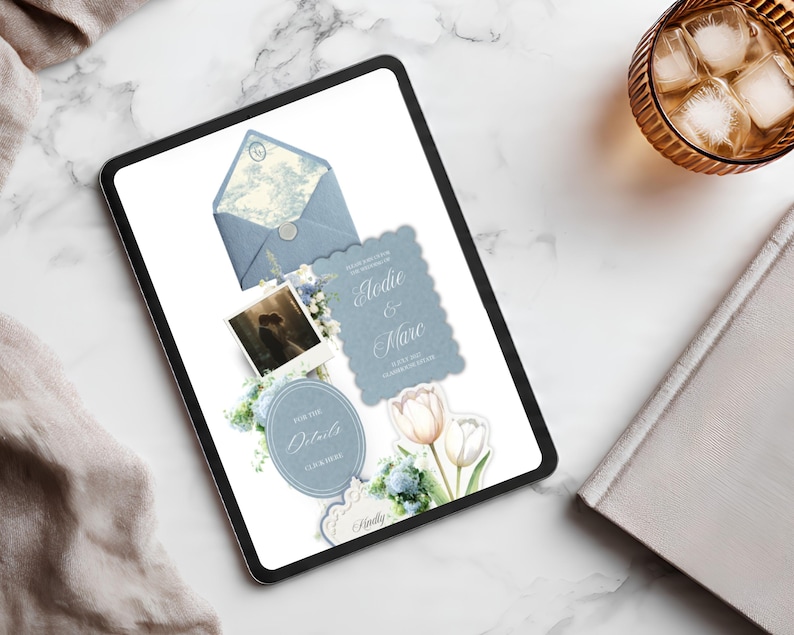 Dusty Blue French Toile Wedding Website Template | Canva Wedding Website, Built-In RSVP & Live Countdown | Digital Invitation, Save the Date afbeelding 4