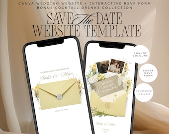 Butter Yellow Save the Date Website Template | Soft Romantic Canva Wedding Website with Built-In RSVP | Mobile-Friendly, Beginner Friendly