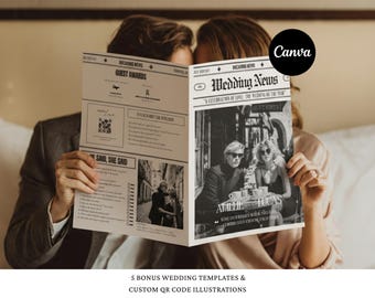 Wedding Newspaper Template Canva, Editable Newspaper Wedding Program Printable Wedding Newspaper Vintage Wedding Invitation Digital Download