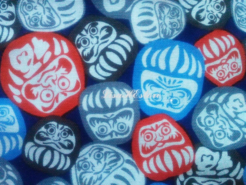Download 12 yard blue Japanese daruma dolls pure cotton fabric ...