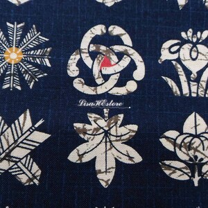 Japanese family emblems, navy blue, 1/2 yard, pure cotton fabric