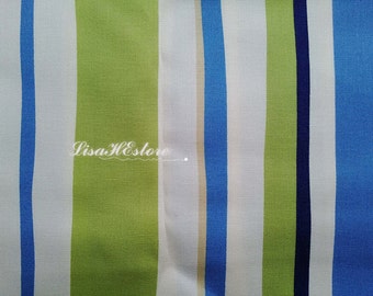 Blue green and beige stripe, bigger width, 1/2 yard, pure cotton fabric