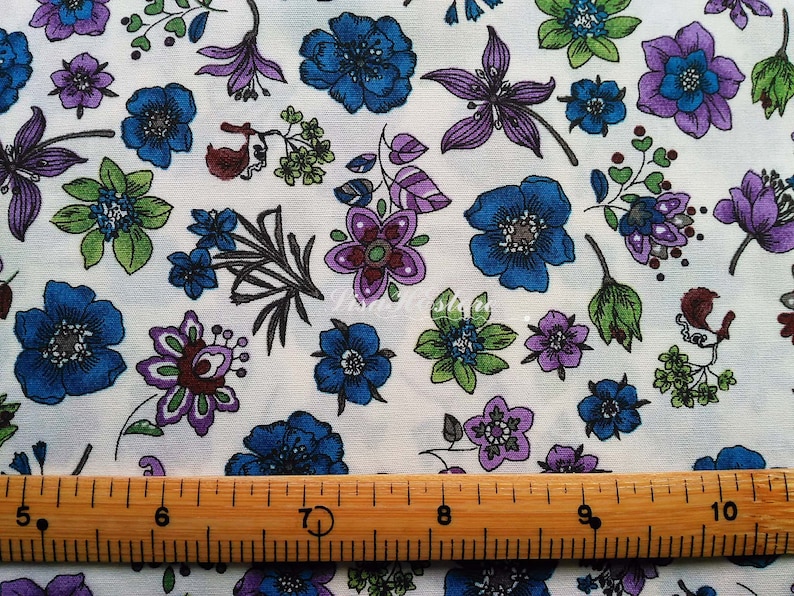 Dogwood and flowers pure cotton fabric in blue and purple 12 yard SALE